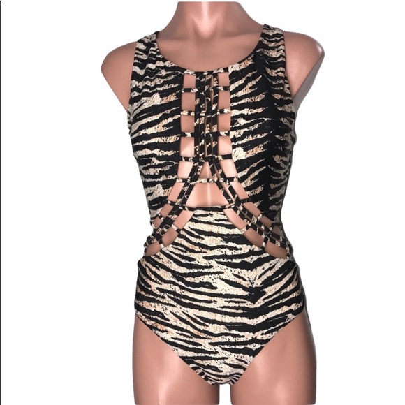 Vtg Volcom tiger print One Piece Swimsuit - Picture 1 of 8